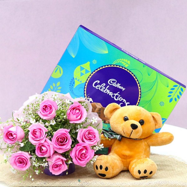 Pink Rose + Chocolate With Teddy
